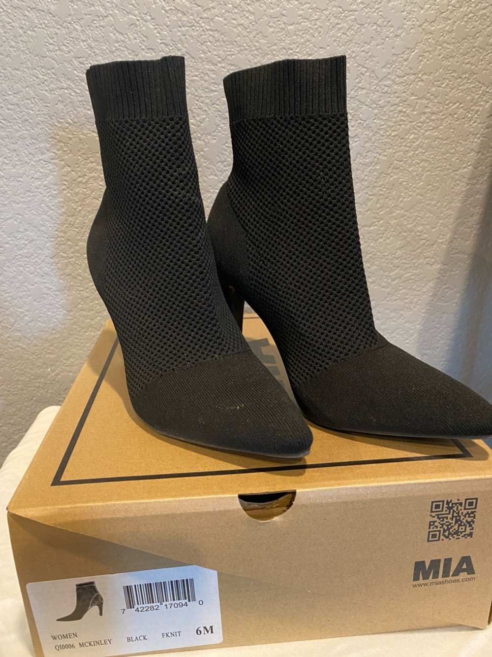 MIA Black Knit Pointed Toe Sock Ankle Boots
